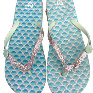 Girls Justice mermaid flip flops size M 7/8